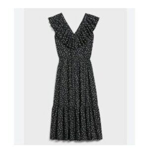 NWT Banana Republic Midi Dress Black White Floral Sleeveless Ruffle V-Neck Large